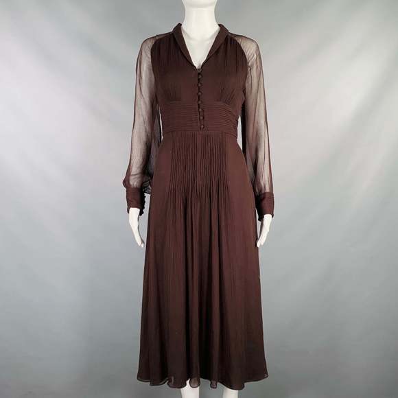 MASSIMO DUTTI Dresses & Skirts - MASSIMO DUTTI Brown Viscose See Through Long Sleeve Dress